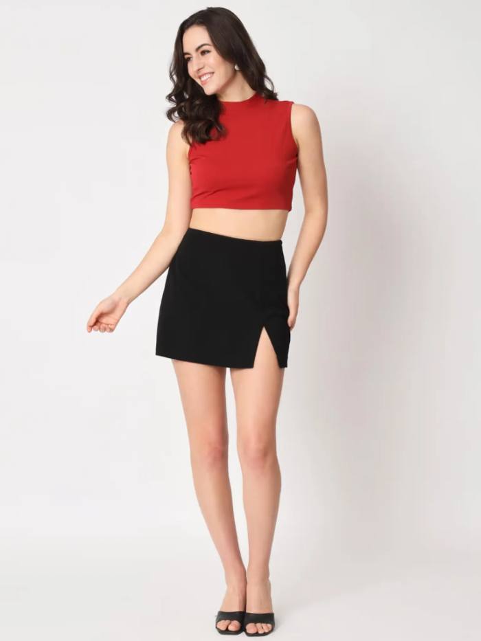ZASTRAA Black High Waist Scuba Mini Skorts